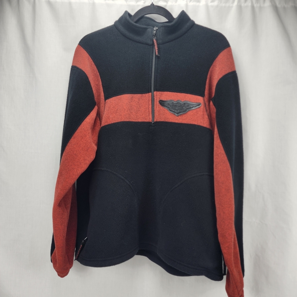 Harley-Davidson Men's 1/4 Zip Black Orange Fleece Pullover Jacket